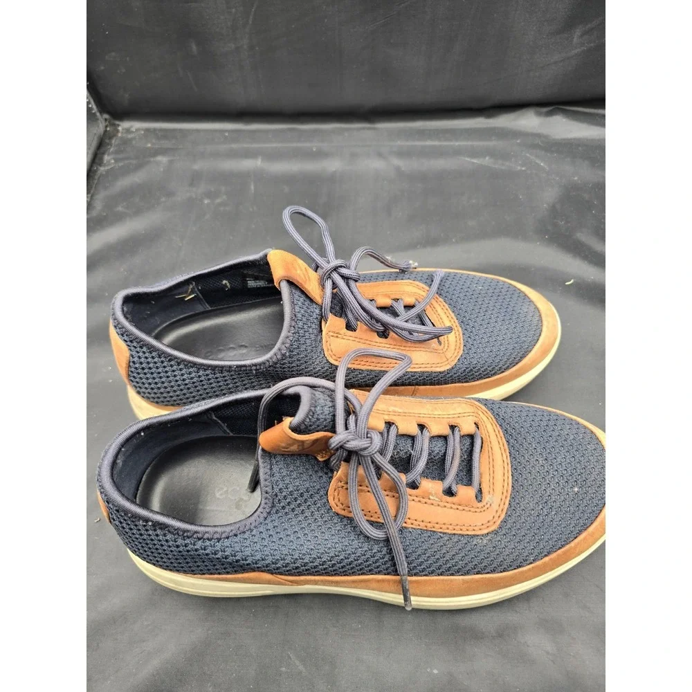 ECCO Mens Sport Shoe Navy Weave Caramel Leather Trim Danish‎ Sz 8